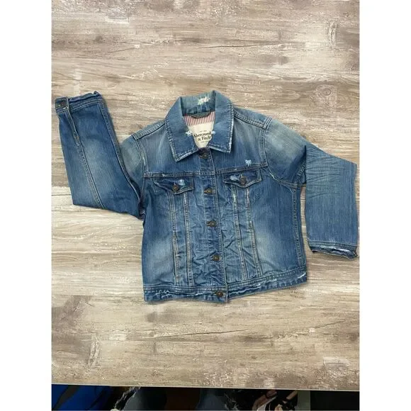 Abercrombie & Fitch New York Jean Jacket Denim Distressed Women’s Size Large - Picture 2 of 6